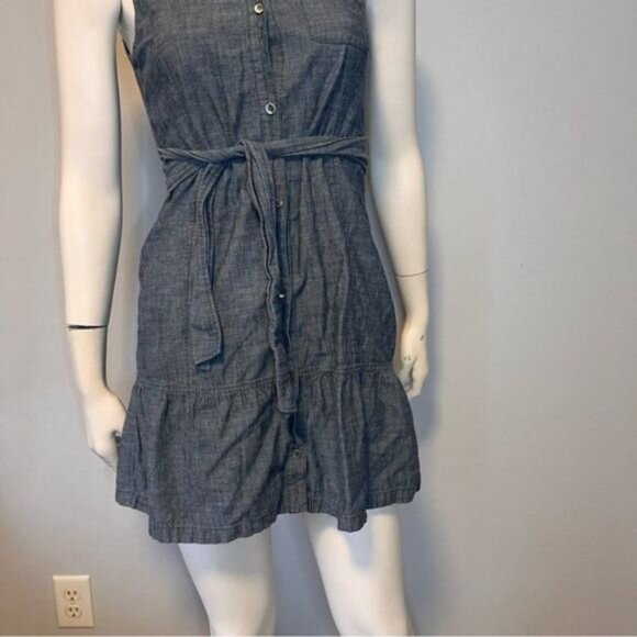 Theory Sleeveless Gray Chambray Button Down Ruffle Shirt Dress Size 4 - Picture 10 of 11